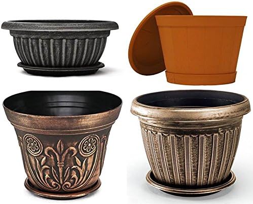 7" Decorative Heavy Duty Tray/Saucer (2 Pack) Rustic Medieval/French Country Look, Pot/Planter Base for Indoor/Outdoor Decor (7 inches, Gold)