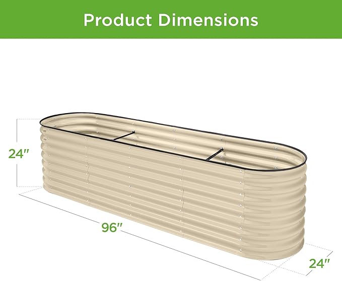 Best Choice Products 8x2x2ft Metal Raised Garden Bed, Oval Outdoor Deep Root Planter Box for Vegetables, Herbs w/ 4 Support Bars, 215 Gal Capacity - Beige