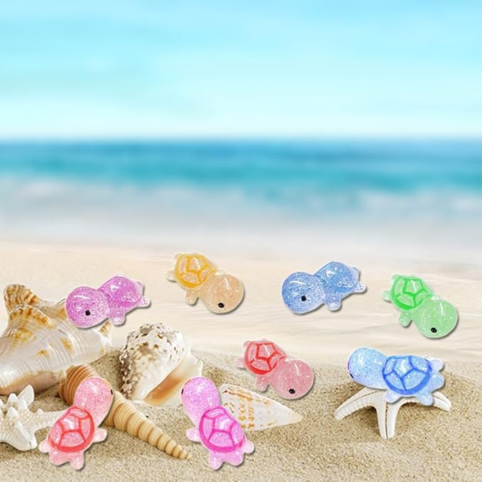 120PCS Glitter Mini Resin Turtles Sea Turtles Figurines Glow in The Dark, Cute Tiny Turtles Bulk for Cake Toppers Ocean Animal Theme Party Decor Garden Micro Landscape DIY (6 Colors)