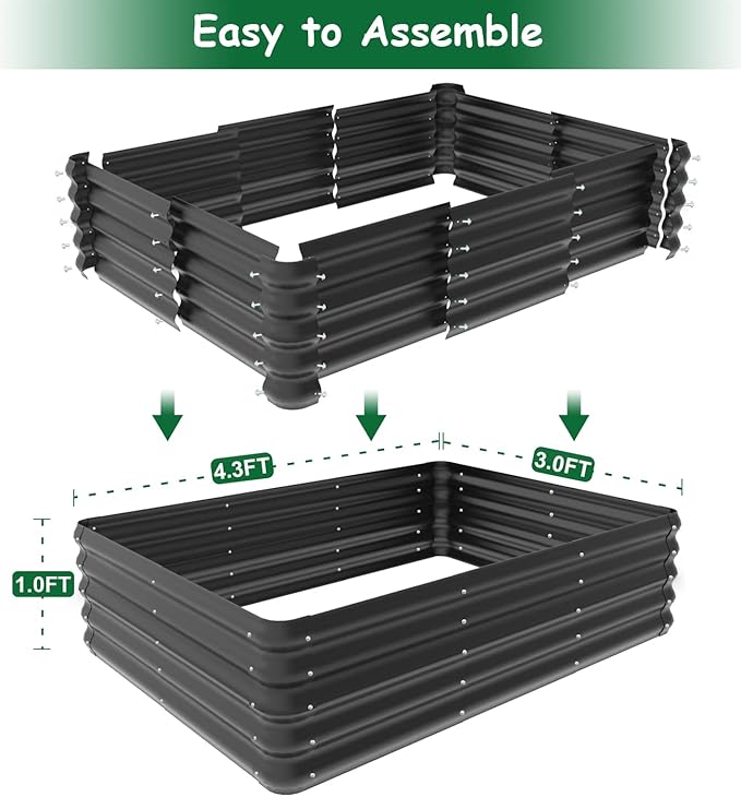 4.3x3x1 FT Raised Garden Bed with Steel Cable, Elevated PP Planter Box Stand for Gardening, Backyard Patio Ground Raised Bed for Planting Vegetables Flower Herb and Succulents, Black