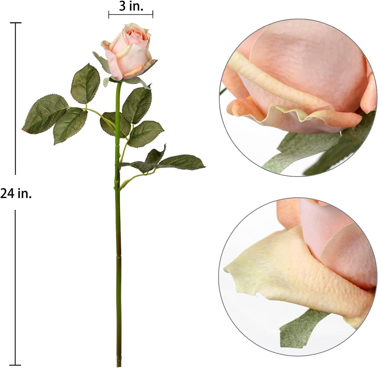 Artificial Realistic Roses Peach Flowers 24" Real Touch Silk Roses Bouquet Long Stems Rose Fake Roses Decor for Home Party Wedding Table Centerpieces Roses Realistic - 5 Pcs