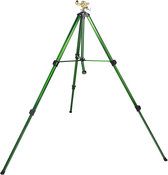 Biswing Impact Sprinkler Head on Tripod Base, Extends Up to 50 Inch Heavy Duty Lawn Sprinkler, 360 Degree Large Area Irrigation, Adjustable Coverage Brass Nozzle Alloy Metal Tower Sprinkler, 1 Pack
