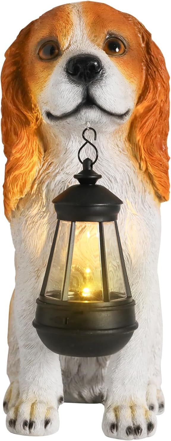 Afirst Dog Garden Statue - Outdoor Decor with Solar Lantern Lovely American Cocker Spaniel Figurine Patio Lawn Yard Art Ornaments Housewarming Gift