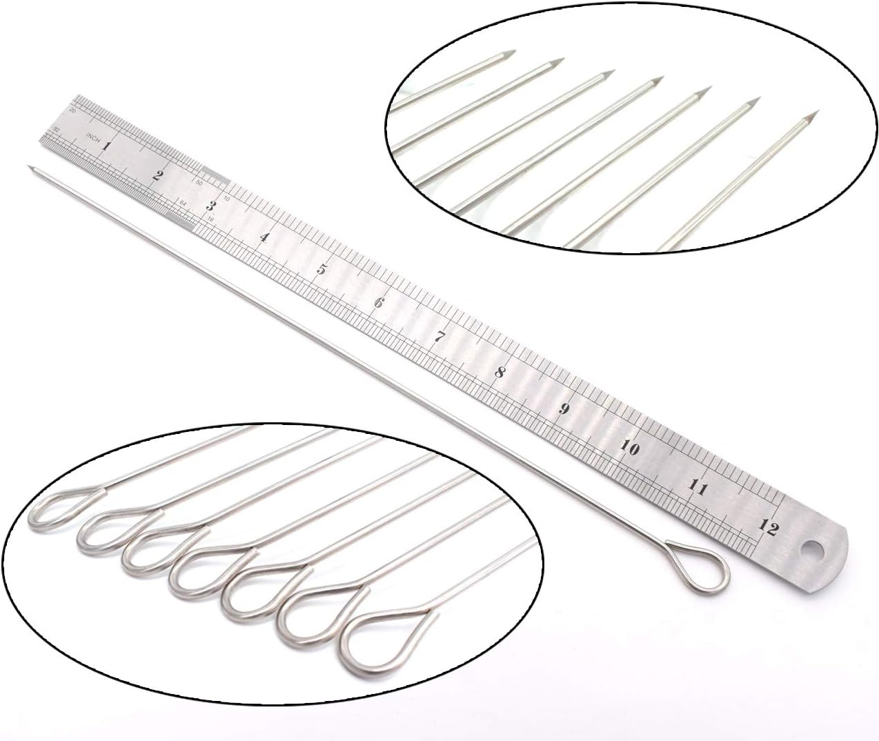 12 Inch Long Metal BBQ Kabob, Stainless Steel Skewers Shish Kebab Skewers 30 Pack (12Inch BBQ Skewers-30p)