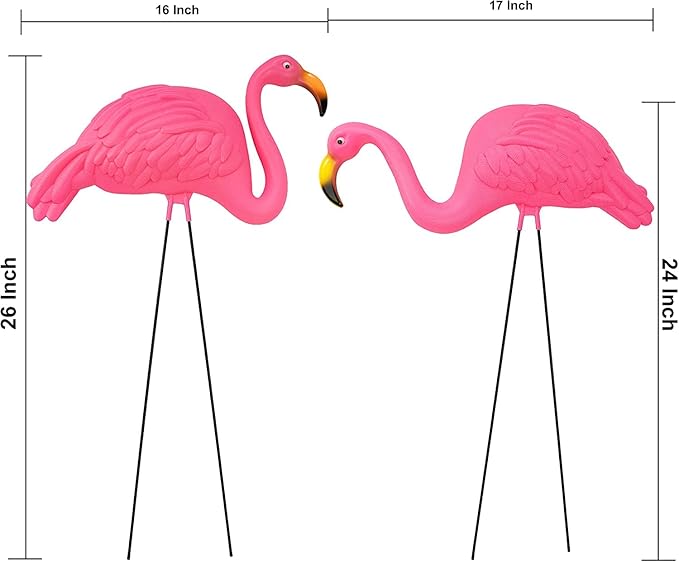 GIFTEXPRESS Pink Flamingos Yard Decorations - 2 Pack Extra Large 24" Tall Plastic Flamingo Statue w/Metal Stakes - Lawn Ornaments & Garden Decor for Outdoor Parties