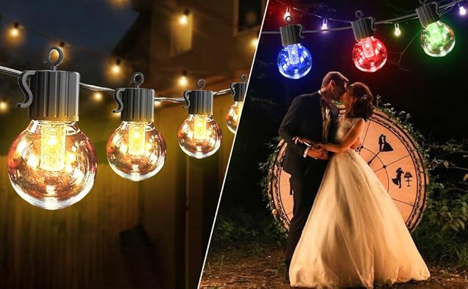 50FT Solar String Lights for Outside – Multicolor & Warm White G40 LED Bulbs, 8 Modes, Shatterproof Waterproof Solar Powered Outdoor String Lights with USB Charging, Patio Lights for Gazebo, Camping