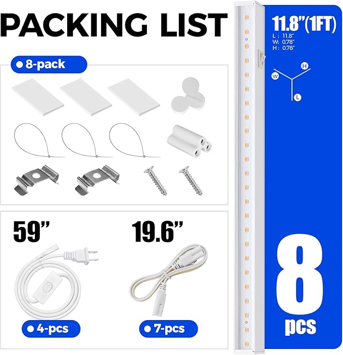 Barrina Grow Lights for Indoor Plants, Full Spectrum Sunlight, 1ft Plant Light for Indoor Growing, LED Grow Light Bulbs, T5 Grow Light Strip, Plug and Play, Pinkish White, 8-Pack