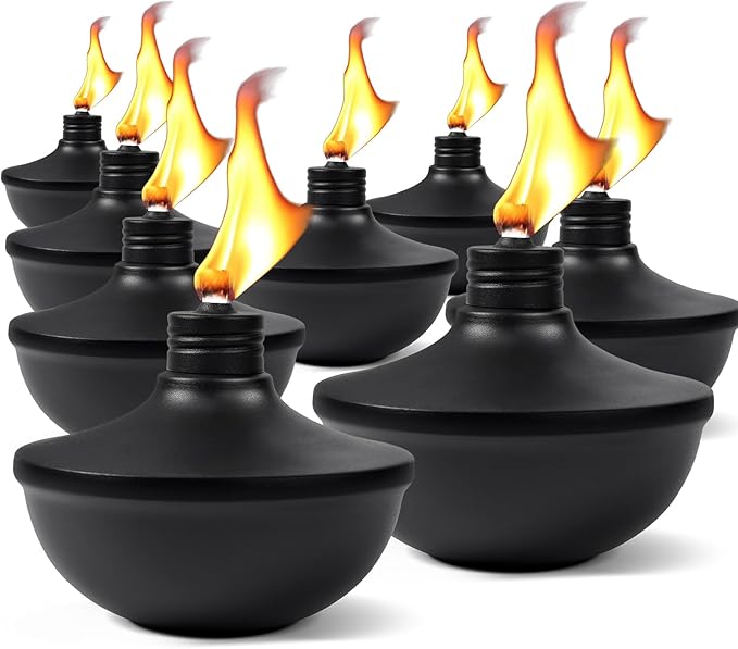 8-Pack Upgraded Tabletop Torches, 24 oz Citronella Torch Lights, Refillable Torch with Wicks, Covers, and Funnel Included - Ideal for Garden, Patio, Deck, Yard, Party, Landscape