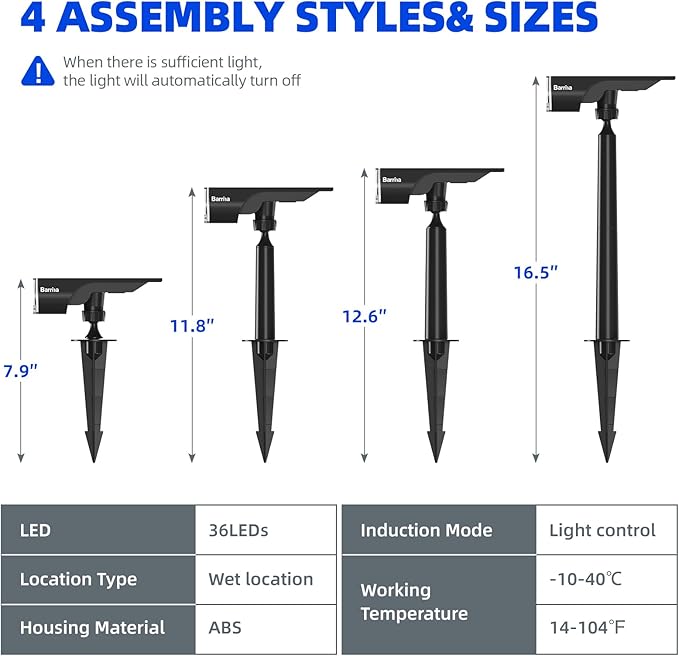 Barrina Solar Spot Lights Outdoor, WRGB 360° Horizontal Adjustable, Solar Lights Waterproof, Auto On/Off 36 LEDs Landscape Spotlights for Garden Patio Yard Pool, 2 Packs