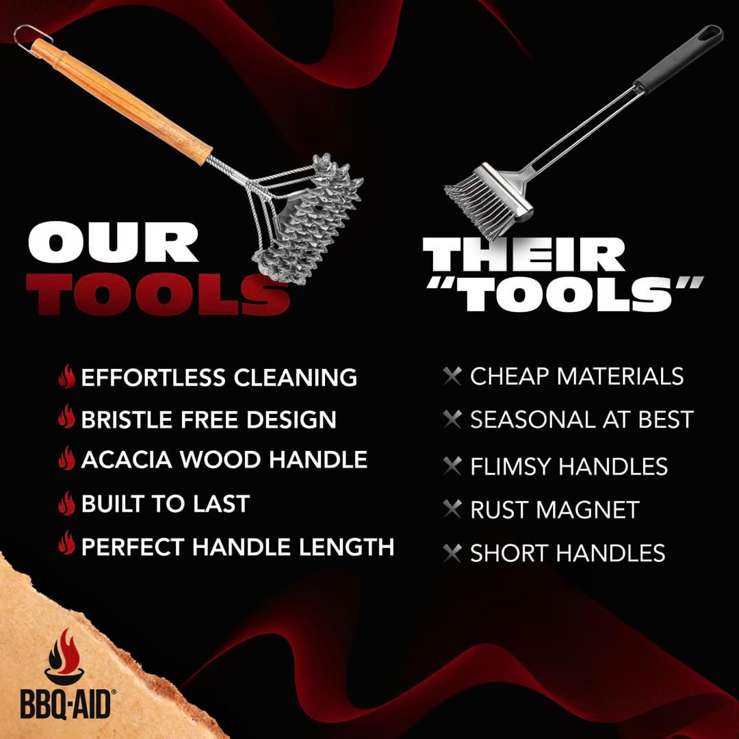 BBQ-AID Grill Brush for Outdoor Grill Bristle Free - 18" BBQ Brush for Grill Cleaning Kit - Safe BBQ Grill Cleaner Brush and Scraper - Stainless Grill Cleaning Brush for Any Grill, Grill Accessories