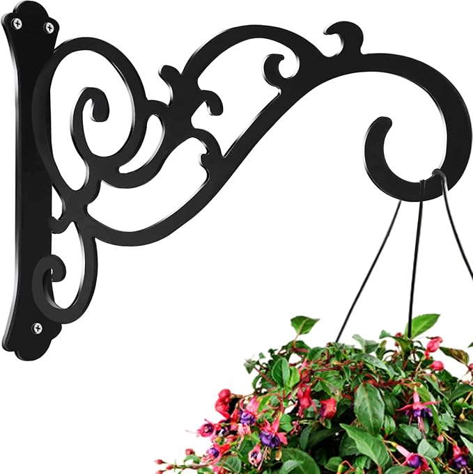 Hanging Planter Brackets 12-Inch 2 Pcs,Outdoor Hanging Brackets Wall Hook Heavy Duty Planter Brackets,Black Iron Planters Hook Indoor/Outdoor Planter Hanger Hooks