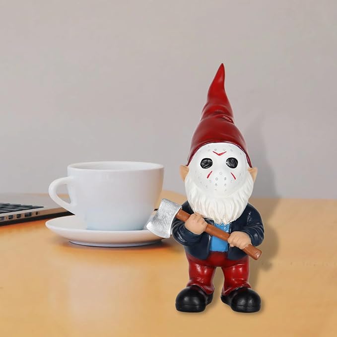 Garden Gnomes Table Decor Statue Holding Axe for Home Decoration Red