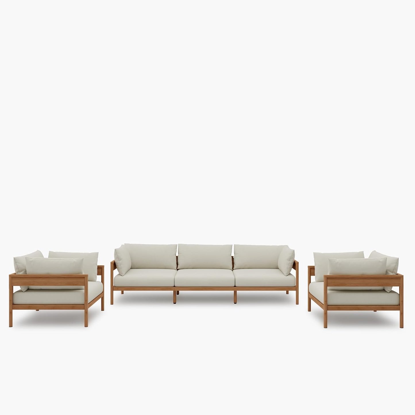 Acanva Modern Outdoor Patio Furniture Set, All-Weather Aluminium Conversation Sectional Sofa with Thick Cushions for Backyard, Garden, Porch, Couch + 2 x Armchairs, Beige