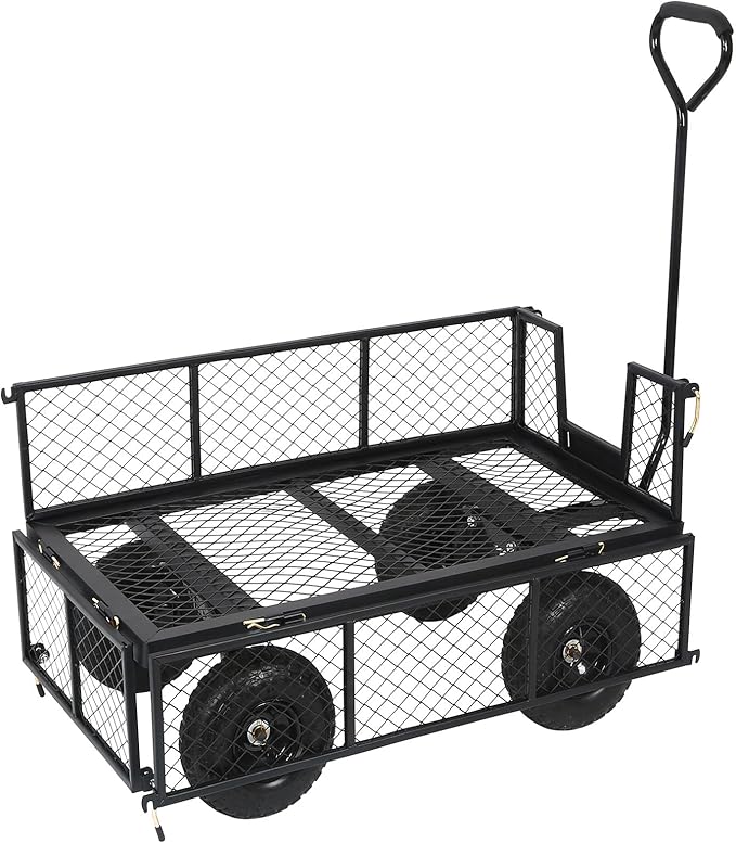 BILT HARD 10" Flat Free Tires Heavy Duty Garden Cart with 180° Rotating Handle and Removable Sides, 4 Cu.Ft 400 lbs Capacity Utility Steel Wagons for Outdoor
