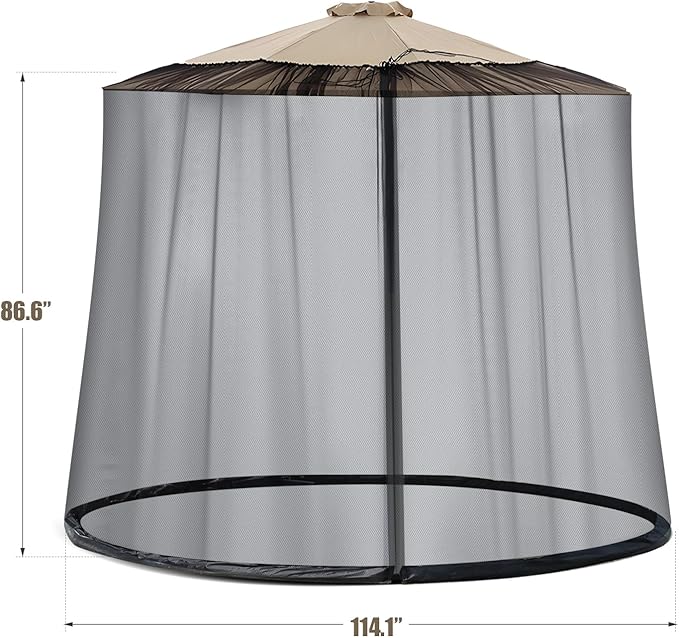 9-11 FT Umbrella Net for Outdoor Umbrella, Universal Hanging Mosquito Net for Patio,Polyester Mesh Umbrella Screen for Patio Tables with Zipper (Black)