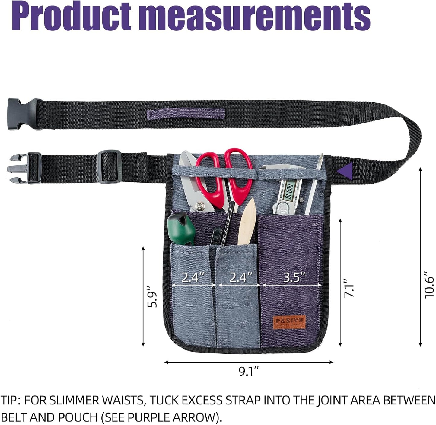 Garden Tool Belt for Men & Women, Denim Slim 4-Pocket Adjustable Garden Apron - Lightweight Utility Belt for Gardening, DIY, Carpenter, Painting, Seamstress, and Crafting Tool Pouch (Purple)