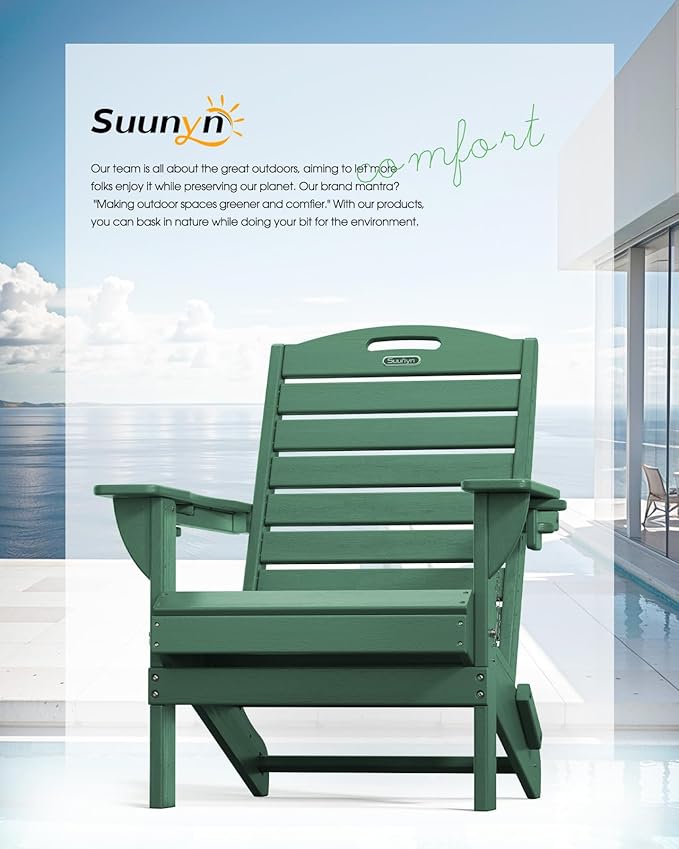 Adirondack Chairs Set of 2, Outdoor Fire Pit Chairs, HDPE All-Weather Adirondack Chairs with Cup Holder, Lawn Chair for Deck, Patio, Garden (Green)