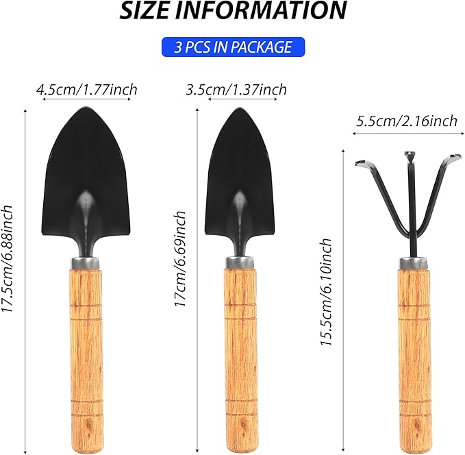 Gardening Tool Set:3 Small Garden Tool, Garden Spade Hand Shovel,Shovel, Trowel and rake. Garden Spade Hand Shovel, Weeding, and Transplantation