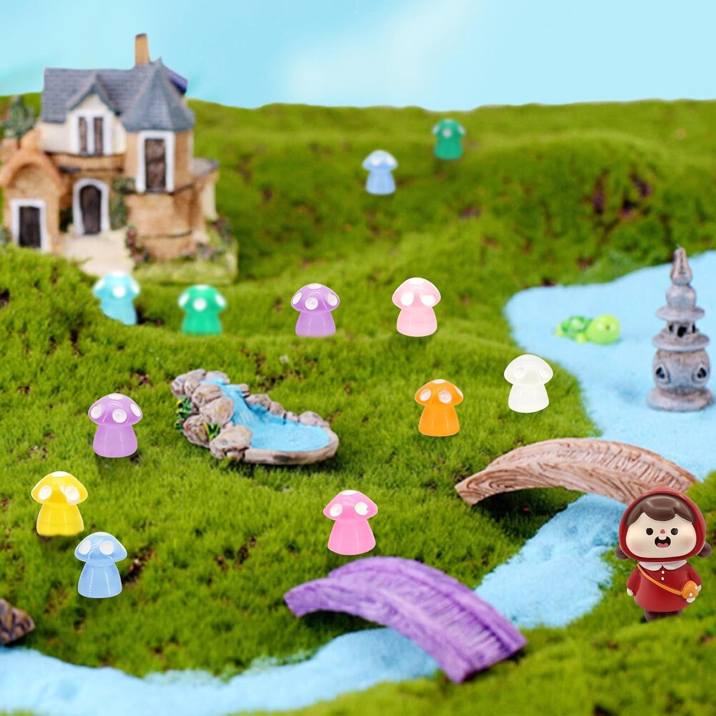 50Pcs Luminous Mini Mushrooms, Small Fairy Garden Mushrooms, Tiny Mushrooms Figurines for DIY Craft Micro Landscaping Decoration