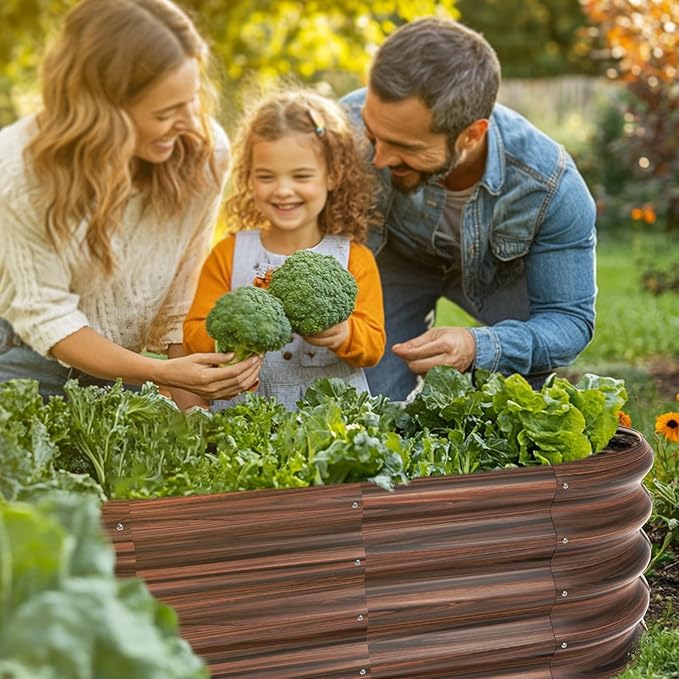 4x2ft Oval Galvanized Raised Garden Bed Kits 16" Tall Outdoor Large Metal Modular Planter Box 9-in-1 Raised Beds for Gardening,Vegetables,Fruits,Flowers & Herbs (Brown)