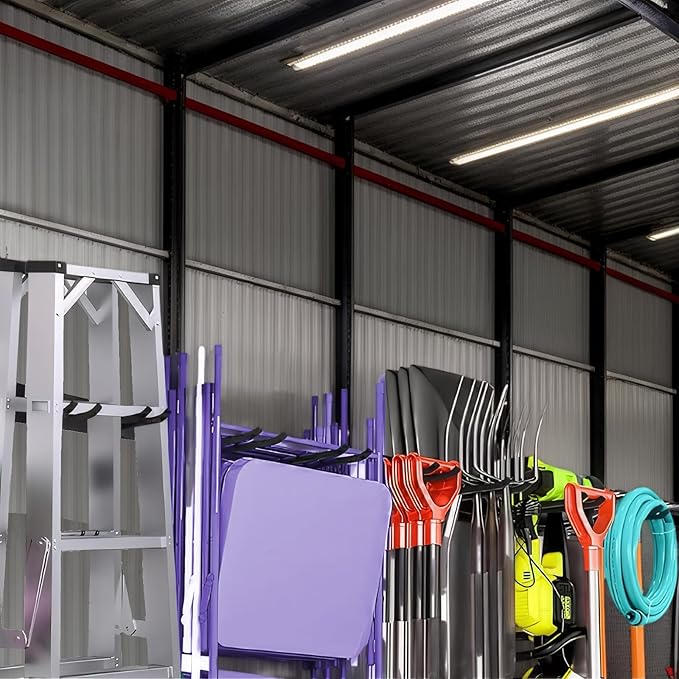 Garage Tool Organizer Wall Mount, 2Pack Folding Chair Storage Rack, Heavy Duty Garden Tool Holder for Hanging Shovel Rake Broom Ladder