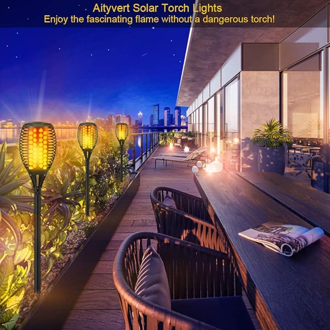 Aityvert Solar Lights, 43" Flickering Flames Torch Lights Outdoor Waterproof Landscape Decoration Lighting Dusk to Dawn Auto On/Off Security Flame Lights for Yard Garden Pathway Driveway (4 Pack)
