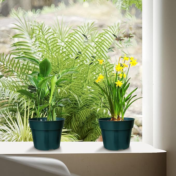 50 Pack 6 Inch Nursery Pots, Planting Grow Plastic Flower Pots, Thick Planters with Drainage Holes for Outdoor/Indoor Plants Succulent Herb (Green)