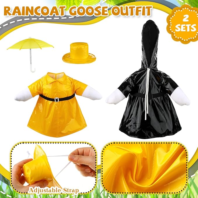 Frienda 2 Set Porch Goose Outfits Clothes 23 Inch Garden Raincoat Flag Bee Fishing Style Goose Costume for Lawn Patio Valentine's Day Decor