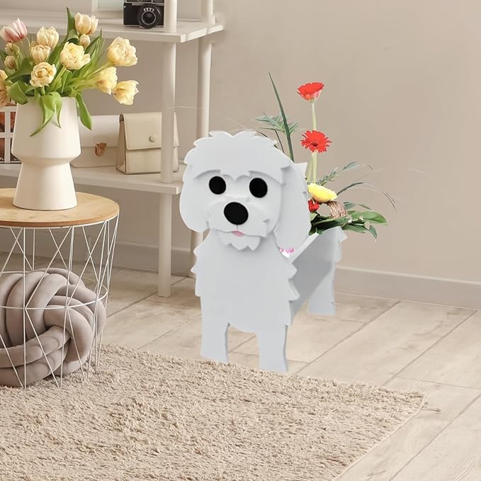 Maltese Dog Planter Plant Pots,Cute Garden Dog Flower Planter,Dog Planters Birthday Gifts for Women,Office,Indoor/Outdoor Decor(9.45 * 7.36 * 13.39in)