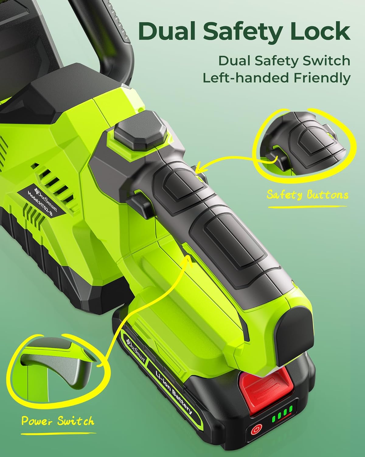 20'' Hedge Trimmer Cordless with Battery, 3000RPM Electric Handheld Bush Clipper with 2pcs 2000mAh Rechargeable Batteries, 180° Rotatable Head, 2/3'' Blade Gap Green