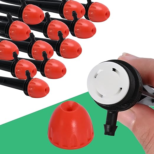 30pcs 16CM Full Circle Scattering Nozzle Drip Emitters for 1/4" Drip Irrigation Tubing Adjustable 360 Degree Wat