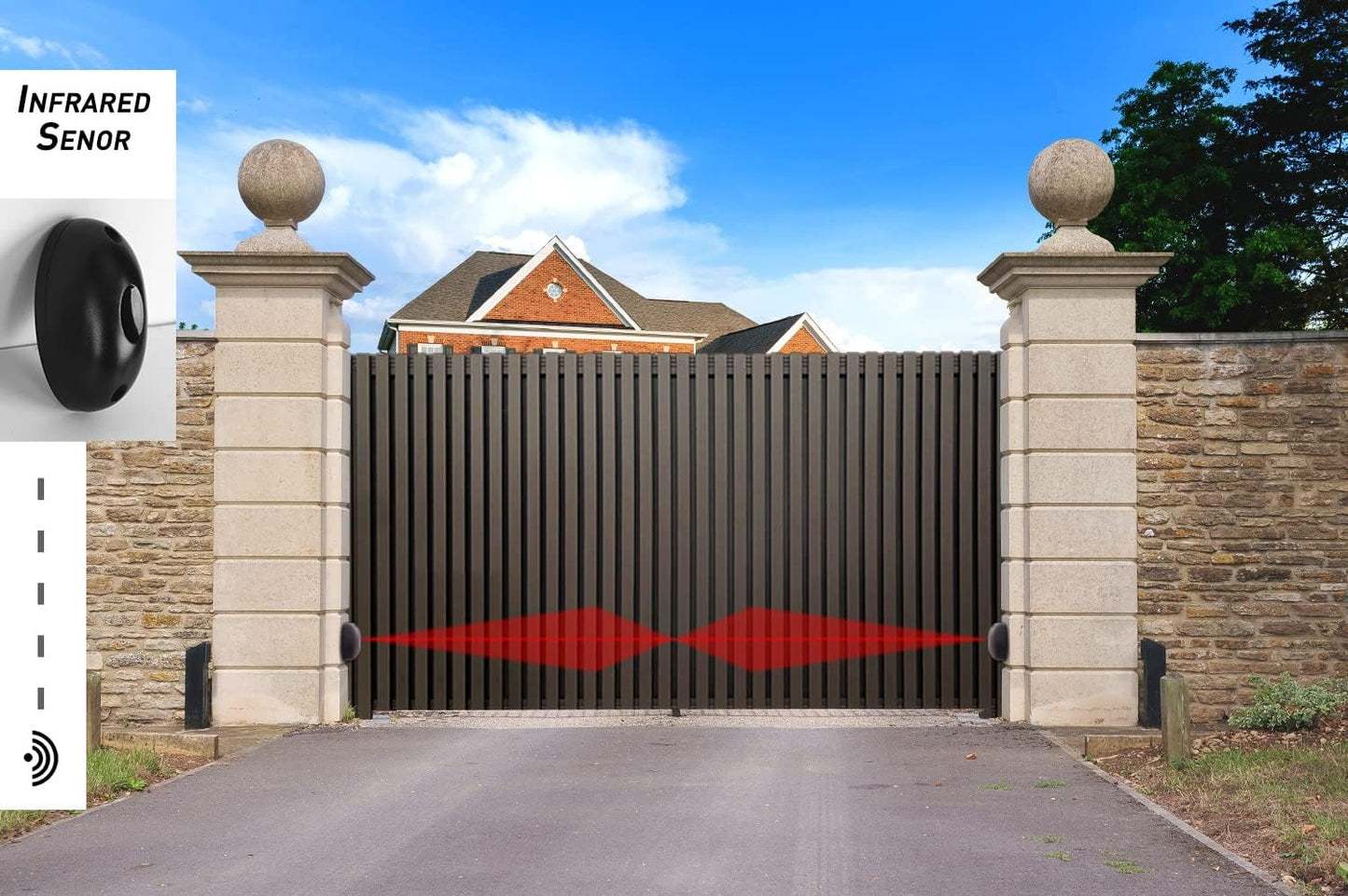 BlĂŒtezeit 1800lb Automatic Sliding Gate Opener Rack Drive Operator for Heavy Driveway Slide Gates Up to 40 Feet, Rolling Gate Motor with 2 Remote Controls, Infrared Sensor & Complete Hardware Kit