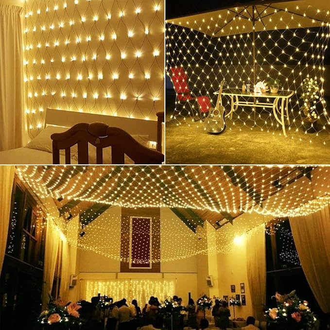 LYHOPE 12ft x 5ft 360 LED Christmas Net Lights, 8 Modes Low Voltage Mesh Christmas Decorative Lights for Xmas Trees, Bushes, Wedding, Garden, Outdoor, Indoor Decor (Warm White)