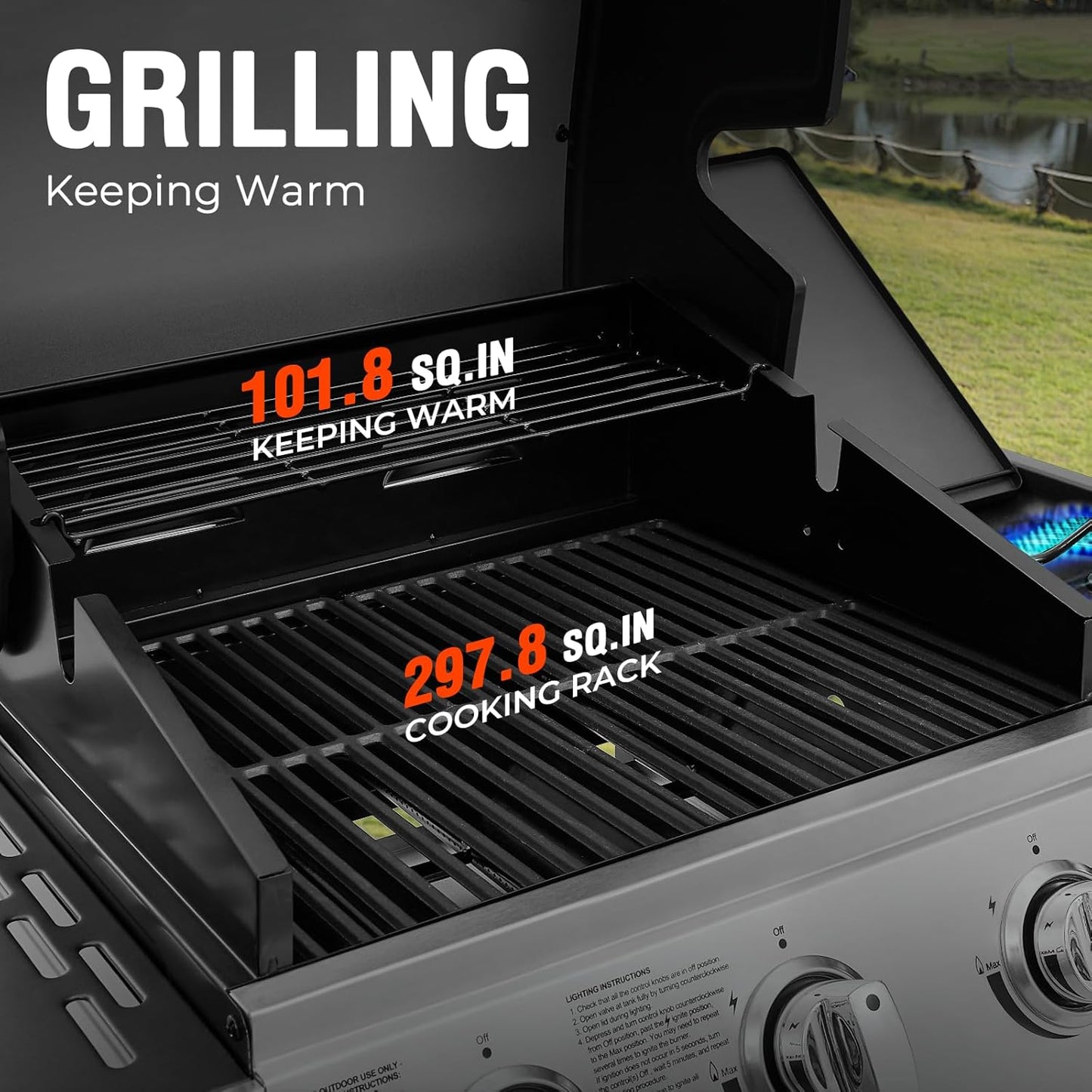 3 Burners Gas Grill with Side Burner, Propane Grill with Wheels and Storage, Outdoor Gas BBQ with Oil Tray and Thermometer for Patio and Party, 37000 BTU