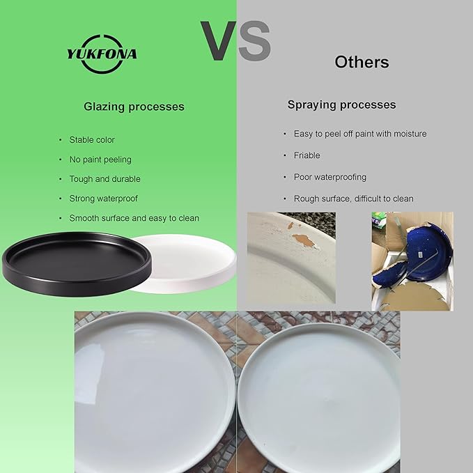 2 Pack Ceramic Plant Saucer Pot Tray 8 Inch, Planter Saucers 4 5 6 7 8 9 10 11 12 Inch for Indoors Outdoor, Durable Sturdy Flower Drainage Tray for Glazed Pots Base (8.5 Inch Green)