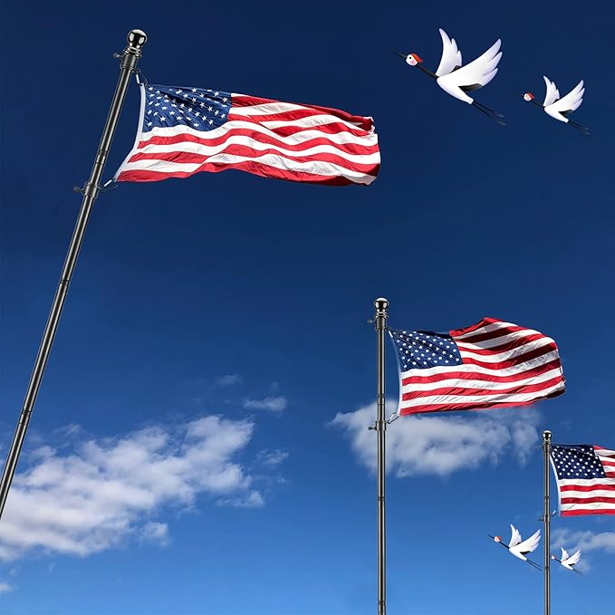 Black Flag Poles for Outside House inground - 8.5FT Metal Outdoor Yard House in Ground Flag Pole Holder for Porch with 2 Pronges Base - 3x5FT American Flag with Pole for House