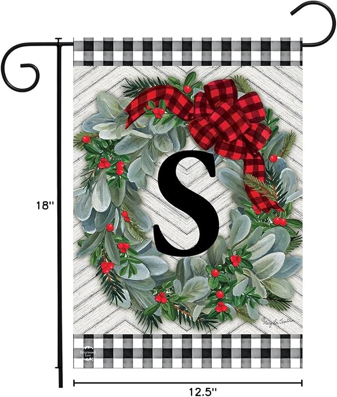 Briarwood Lane Winter Wreath Monogram Letter S Garden Flag
