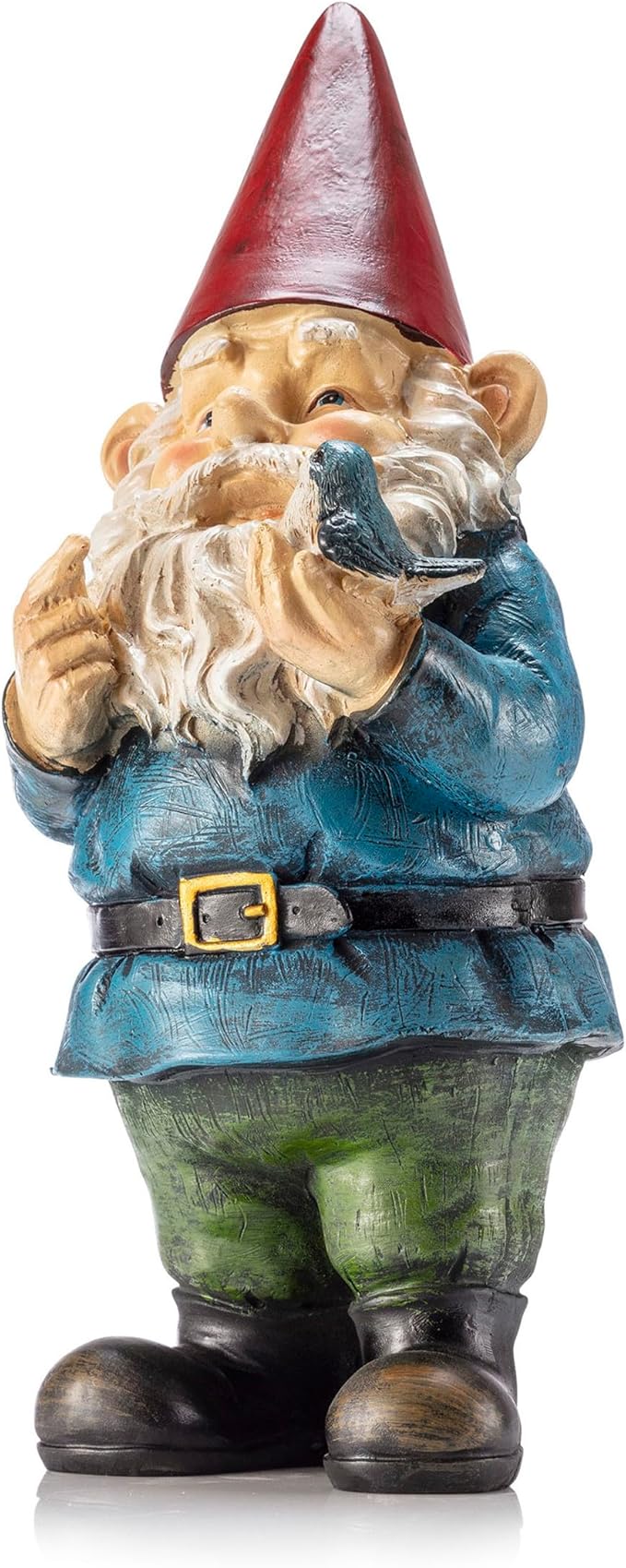Alpine Corporation 12" Tall Outdoor Garden Gnome with Bird Yard Statue Decoration, Multicolor