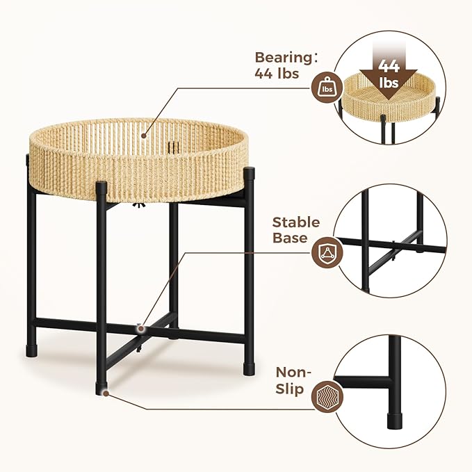 Bamworld Rattan Plant Stand Indoor,Small Boho Plant Table for Large Plants,Heavy Duty Plant Holder for Living Room Bedroom