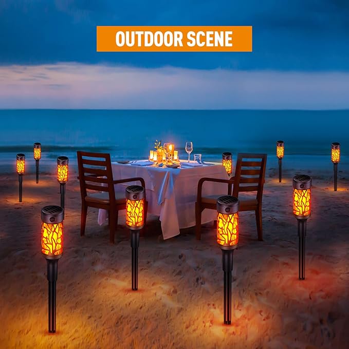 8 Pack Solar Outdoor Lights, Extra-Bright Solar Torch Lights with Dancing Flickering Flames for Garden Halloween Decorations Outdoor, Waterproof Yard Decor Halloween Lights for Pathway Patio