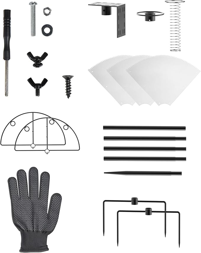 Bird Feeder Pole with Squirrel Baffle - 90 Inch Bird House Pole with Semicircular Hook for Outdoors, Squirrel Proof Baffle with Stainless Steel Spring for Better Defense, Slip-Fit Connection