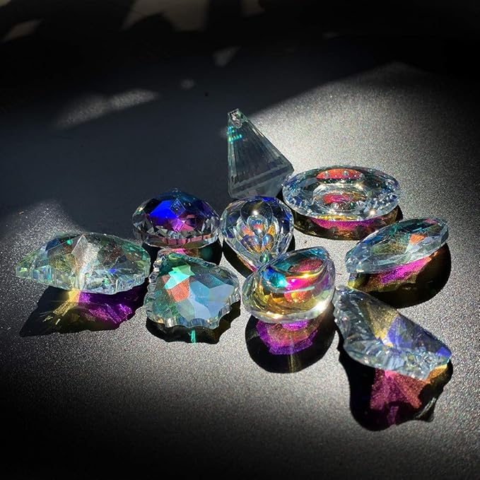 H&D HYALINE & DORA 10pcs Coloful Crystal Chandelier Lamp Lighting Drops Pendants Prisms Hanging Glass Prisms Parts Suncatcher Home Car Decor
