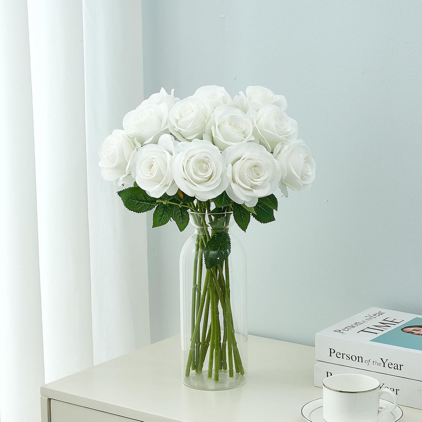 12pcs Roses Artificial Flowers Fake Roses White Silk Roses Flowers Rose with Long Stems for Wedding Home Party Centerpieces Decorations