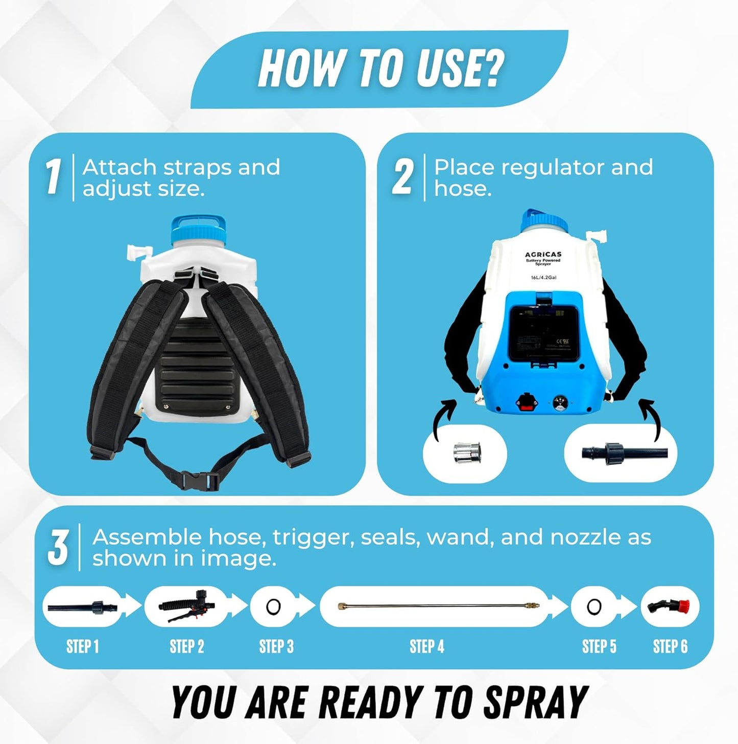 4.2 Gallon Battery Powered Sprayer with Cart - Wheeled Cart Sprayer for Lawn & Garden with Adjustable Nozzles and Backpack, High-Pressure Spray Hose for Weeding and Cleaning