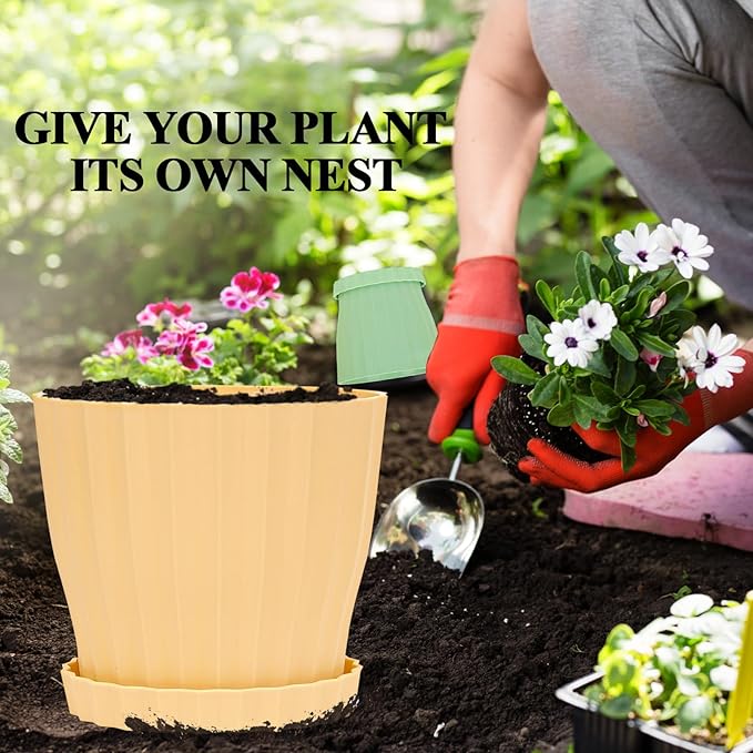 6 inch Flower Pots for Plants with Drainage Holes and Saucer, 5 Pack Plastic Plant Pots Indoor Planters for Outdoor Plants Small Garden House Home Decor, Nursery Pots for Succulent Colorful