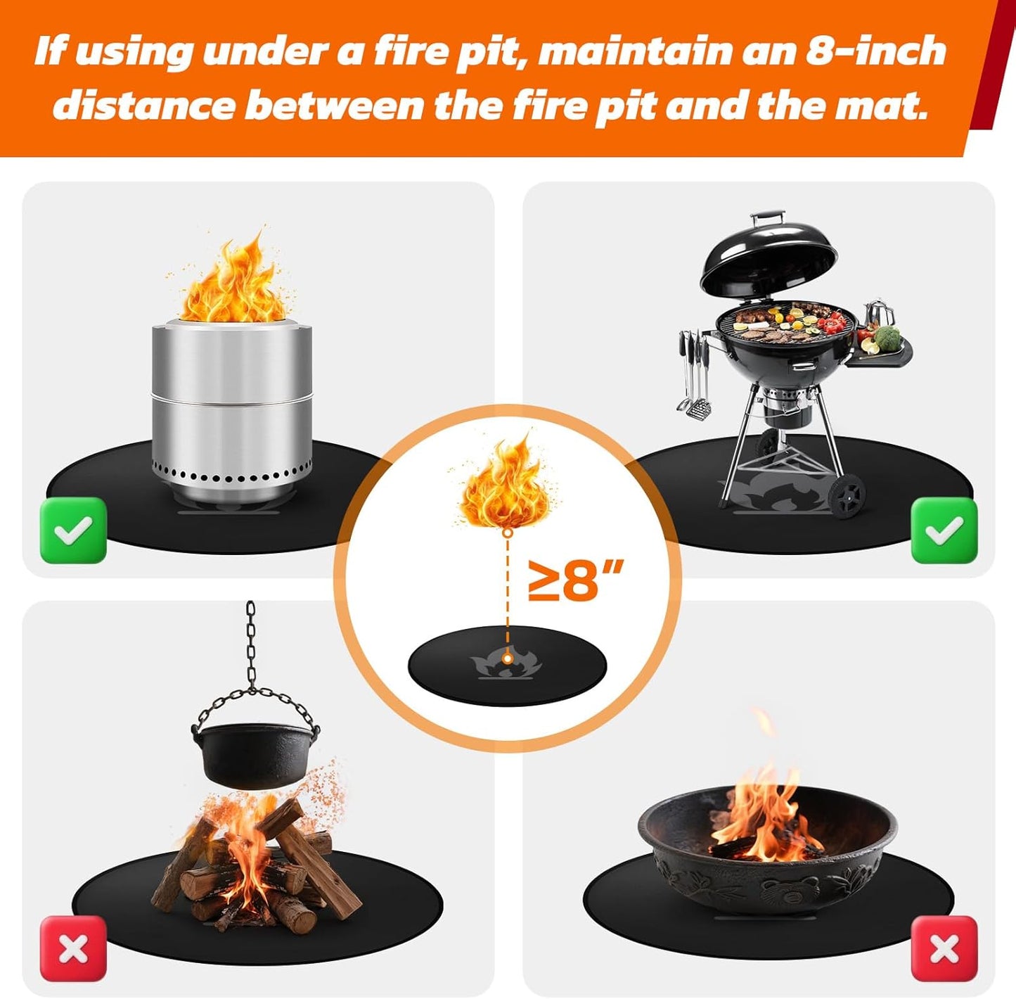 48" Fire Pit Mat for Solo Stove Bonfire: Round Fireproof Under Grill Mat Heat Insulated Indoor Fireplace Pad Protector for Decks, Patios, Grass, BBQ Smoker, Portable Reusable Oil-Proof and Waterproof