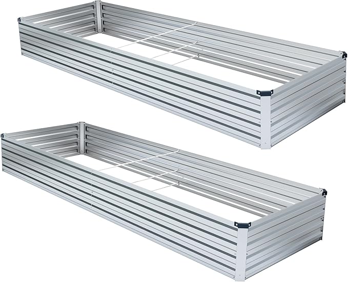 2 Pack 6x3x1FT Galvanized Raised Garden Beds Kit Outdoor Metal Gardening Planter Box for Vegetable Elevated Flower Herbs,Silver