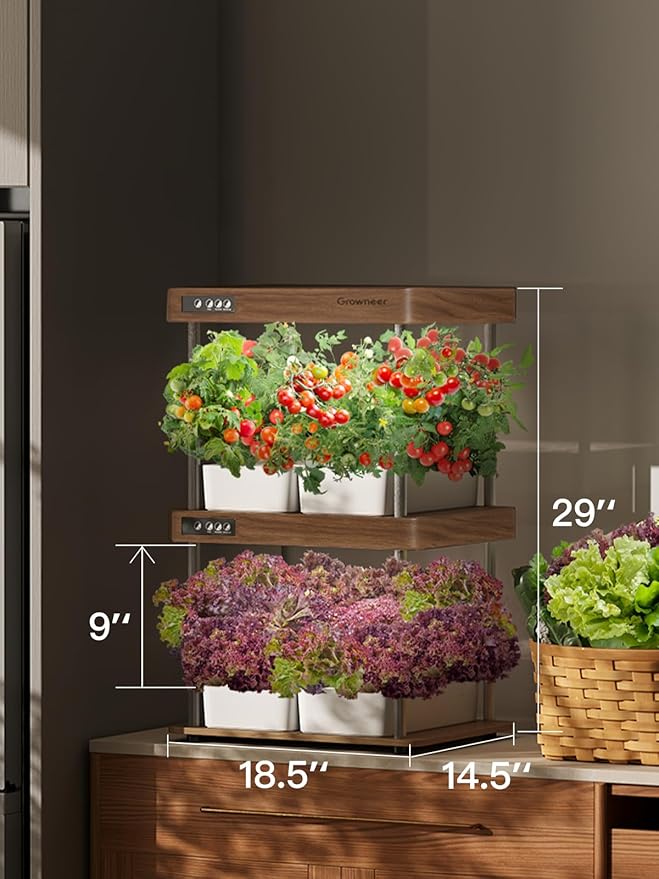 GROWNEER HydroEasy1.0 Hydroponics Growing System Kit, Beginner-Friendly Indoor Garden for Vegetable Fruit Herb, Walnut Design, Perfect Gift Idea, Full-Spectrum LED Lights for Maximum Growth