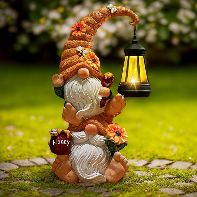 Garden Gnome Statue with Solar Lights – Large Outdoor Sculptures for Patio, Lawn, Yard – Ideal Gifts for Moms, Women, Grandma, Mother’s Day, Birthdays, – Funny Double Gnome Decoration for Housewarming
