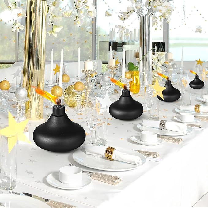 6 Pack Metal Table Top Torches,24.5 oz Citronella Torches for Outside,Refillable Flame Light Torch with Wicks and Covers, Landscape Lanterns Torches for Party, Garden Decor,DIY